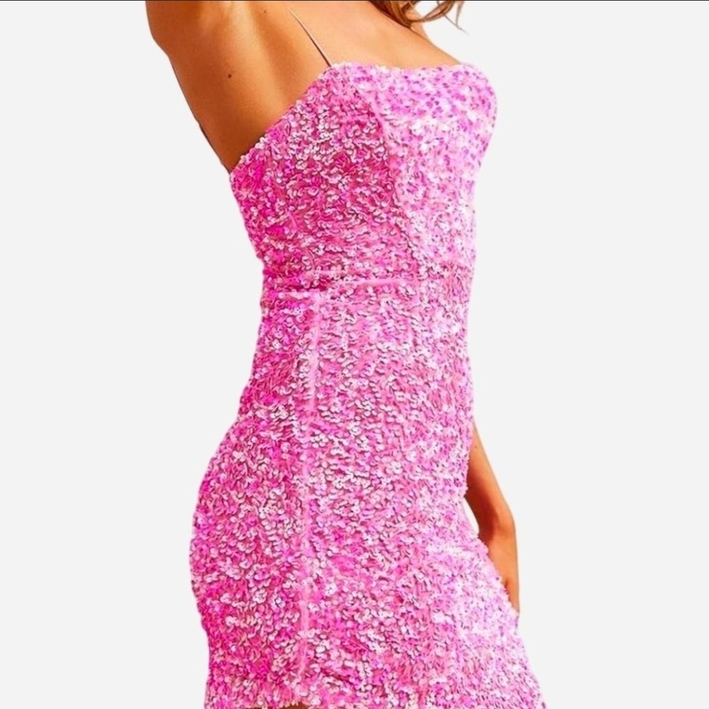 Thirty Thirty LA Pink sequin mini dress with straps Medium